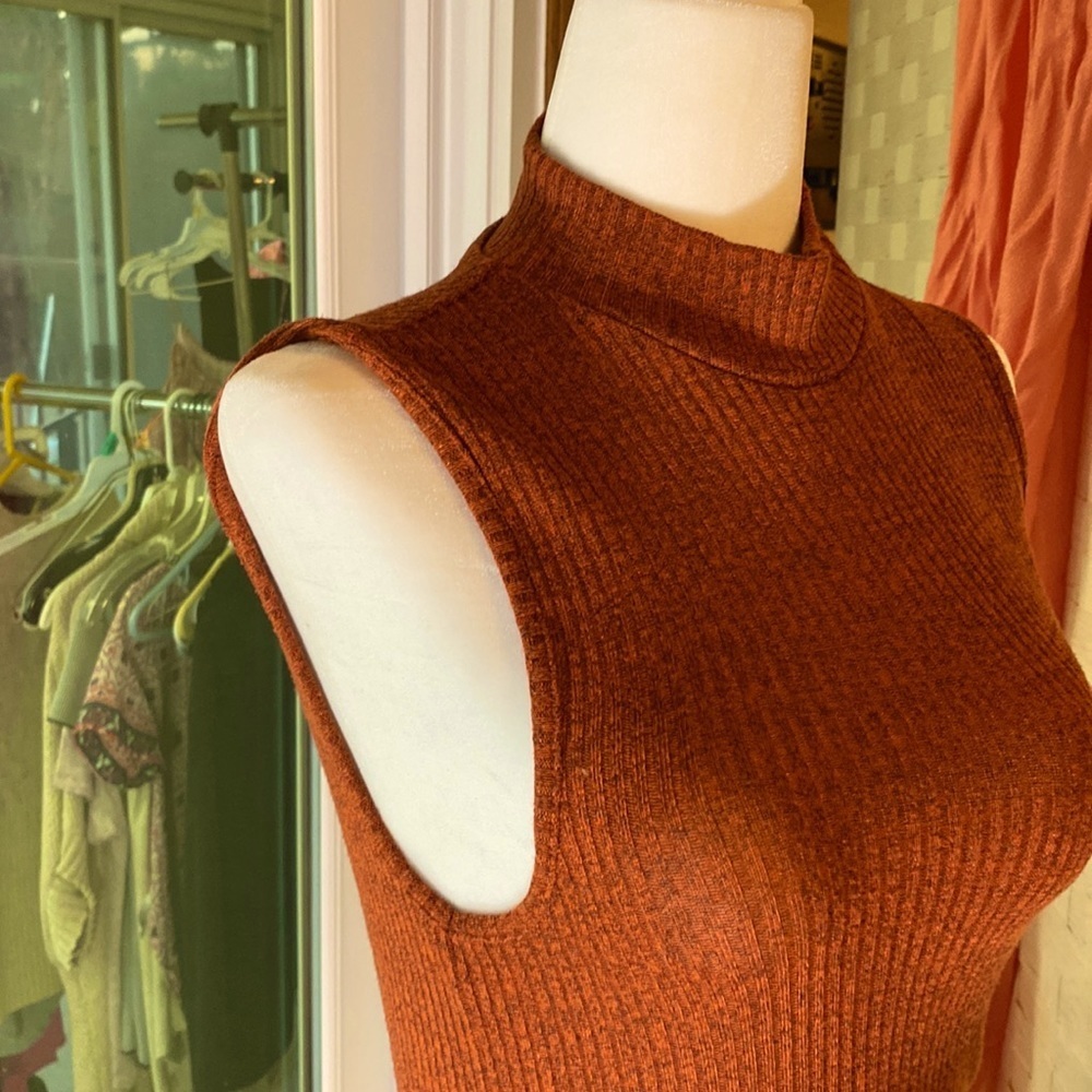 FOREVER 21 RIBBED SLEEVELESS MOCK TURTLENECK MINI DRESS ORANGE Sz S - Picture 5 of 11